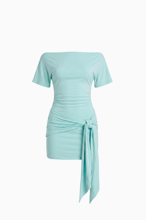 Aqua Marine Off-the-Shoulder Dress