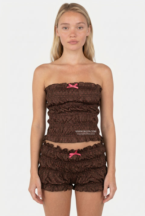 Polka Dot Smocked Tube Top & Shorts Set
