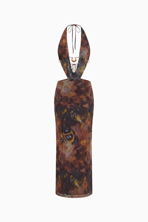 Mystic Print Plunge Cutout Dress