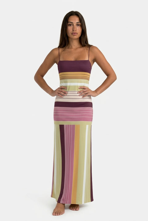 Multi-Tone Earthy Striped Maxi Dress