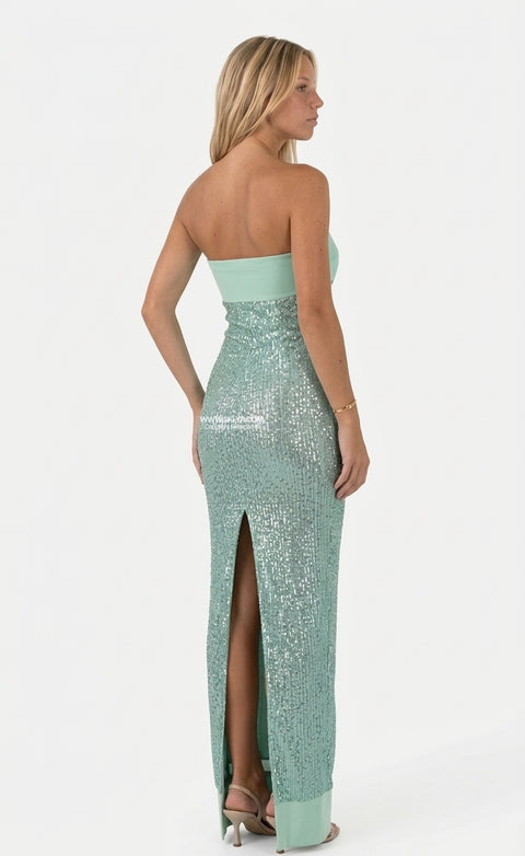 Mint Sequin Strapless Maxi Dress