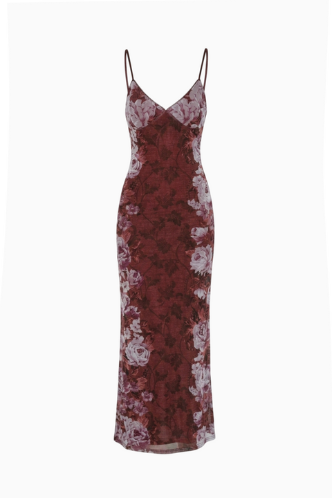 Burgundy Floral Slip Maxi Dress