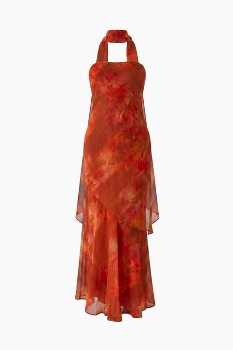 Burnt Orange Satin Maxi Dress
