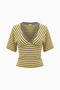Yellow & Grey Striped V-Neck Crop Top