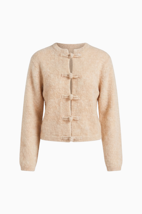 Beige Fuzzy Knit Cardigan
