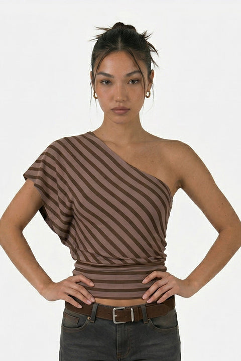 One-Shoulder Striped Asymmetrical Top