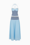 Sky Blue Halter Corset Top & Maxi Skirt Two-Piece Set