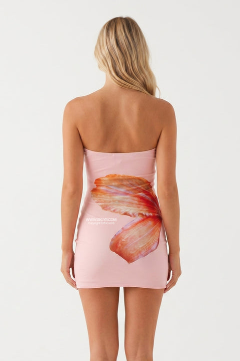 Peach Floral Strapless Mini Dress
