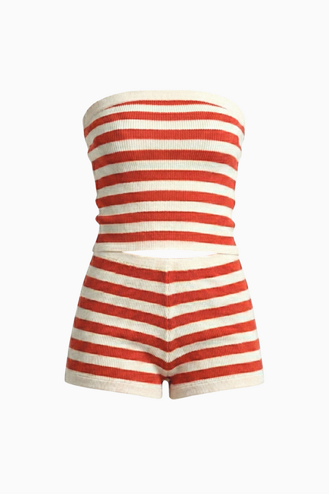Red & White Striped Knit Two-Piece Mini Set