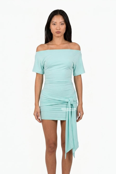 Aqua Marine Off-the-Shoulder Dress