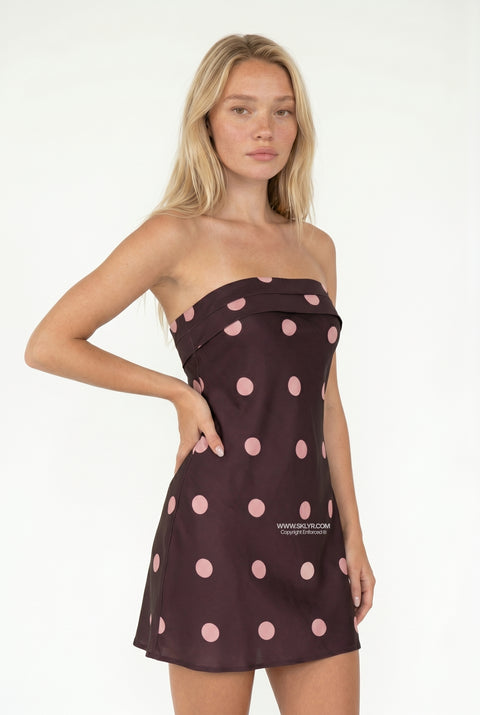 Plum and Pink Polka Dot Strapless Mini Dress