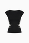 Black Cutout Flower Side Detail Short Sleeve Top