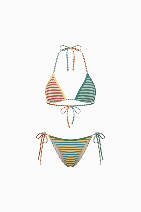 Mismatched Striped Triangle String Bikini