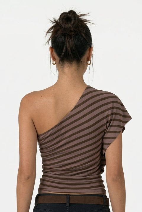 One-Shoulder Striped Asymmetrical Top