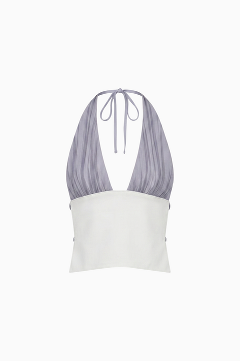 Contrast Panel Plunging Halter Top
