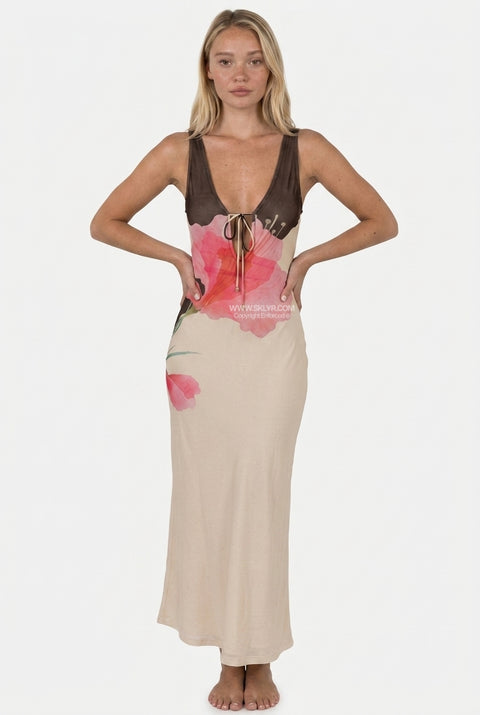 Ivory Botanical V-Neck Maxi Dress