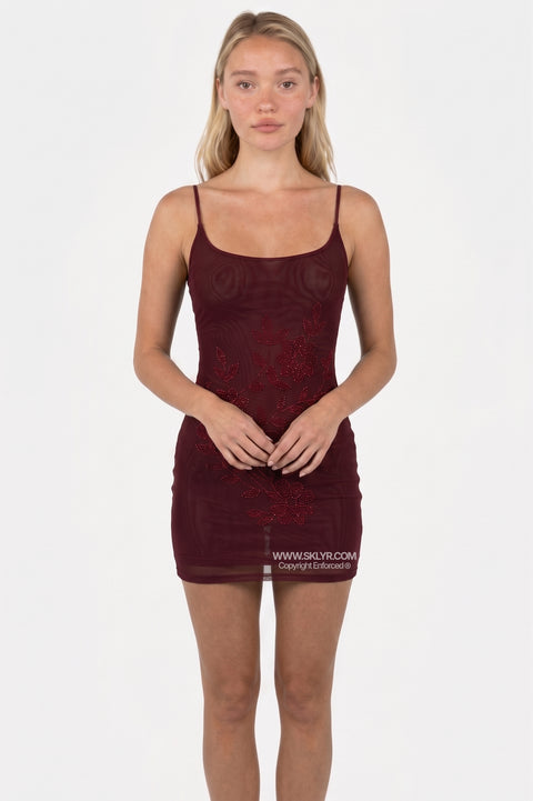 Burgundy Sleek Fitted Mini Dress