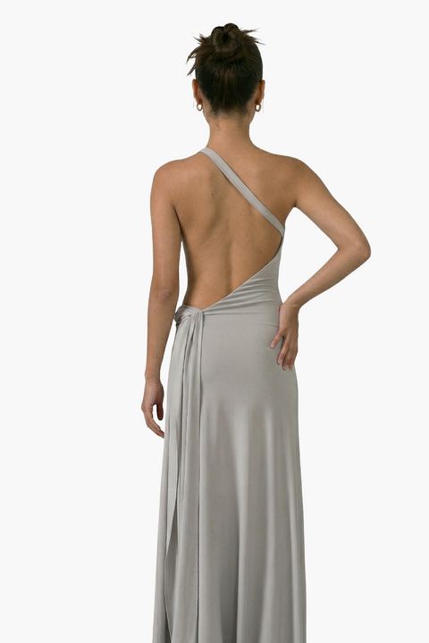 Grey One-Shoulder Ruched Maxi Dress