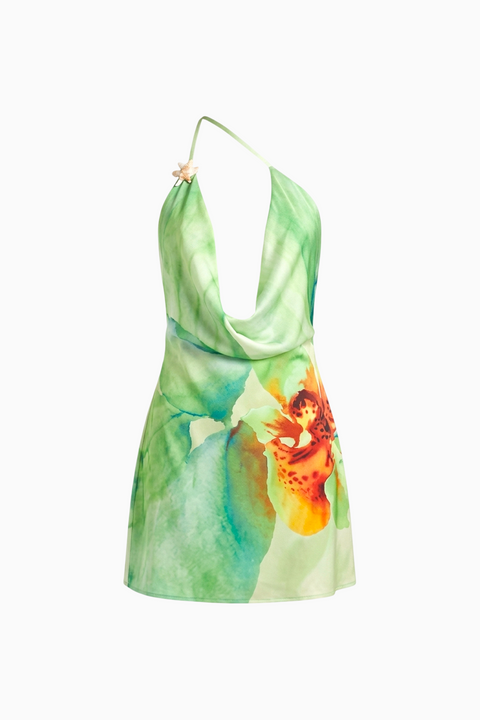 Green Allover Floral Mini Dress