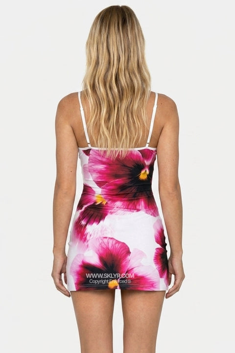 Pink Hibiscus Slip Mini Dress