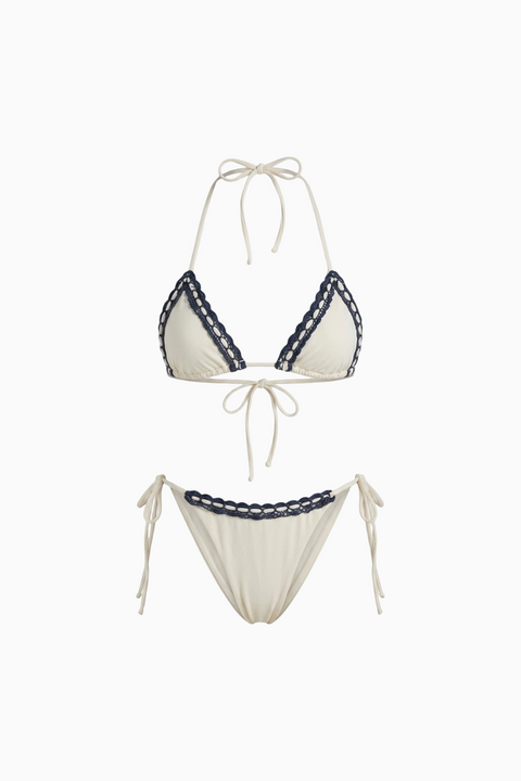 White Crochet-Trim String Bikini