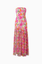 Pink Floral Ruched Midi Dress