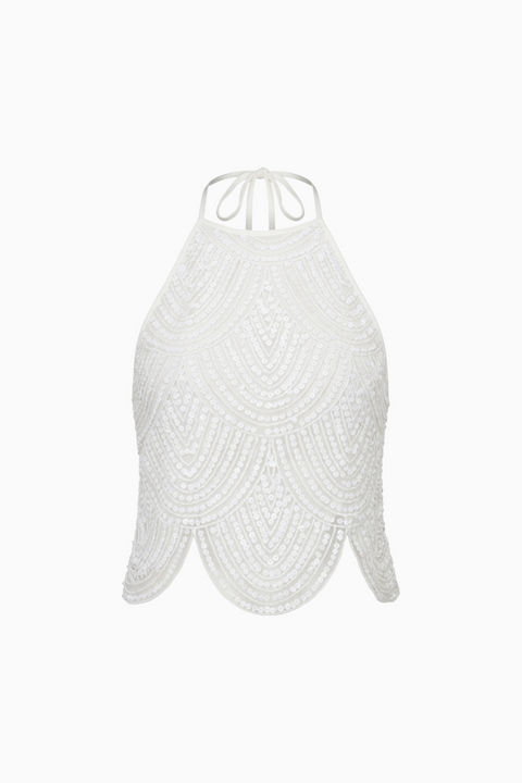 White Open-Weave Halter Top