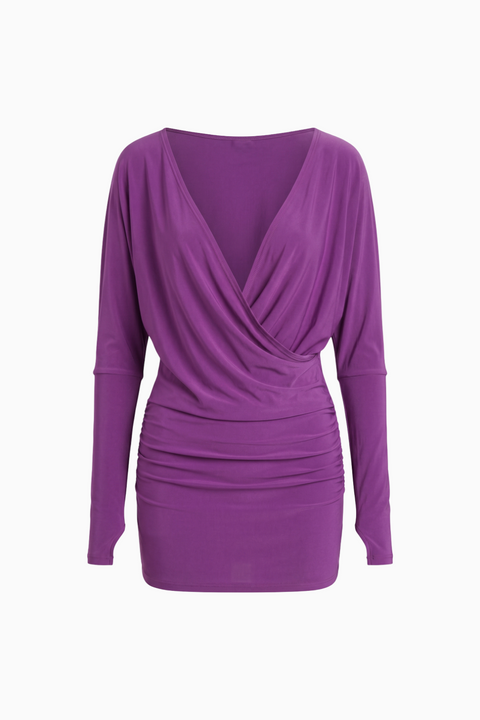 Deep Purple Cowl Neck Ruched Mini Dress