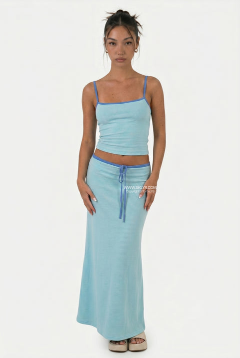 Sky Blue Two-Piece Maxi Skirt Set