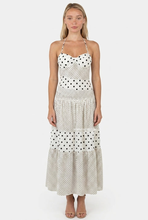 Brown Polka Dot Fitted Maxi Dress