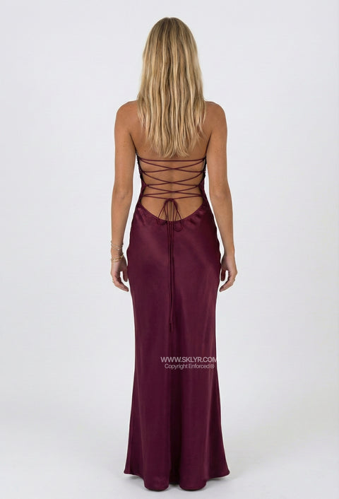 Deep Berry Satin Slip Maxi Dress