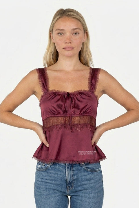 Wine Spaghetti Strap Fitted Top