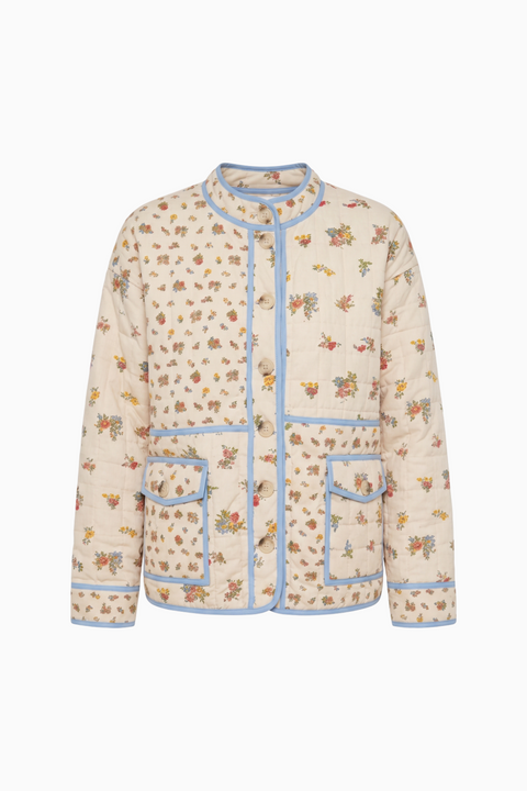 Quilted Ditsy Floral Jacket with Light Blue Piping