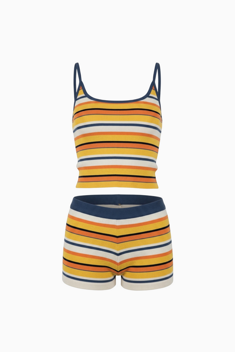Ribbed Vibrant Yellow Striped Cami Set