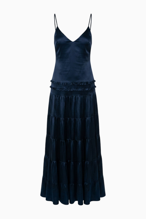 Midnight Blue Wide-Skirt Maxi Dress