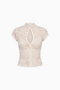 Cream Lace Peekaboo Short Sleeve Top