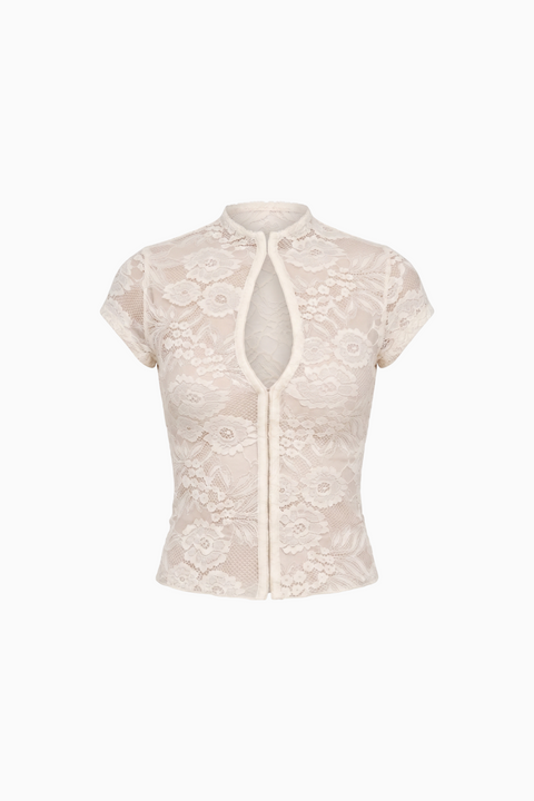Cream Lace Peekaboo Short Sleeve Top