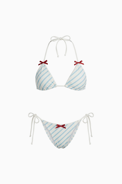Nautical Blue Striped Bow Bikini