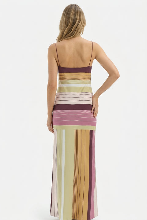Multi-Tone Earthy Striped Maxi Dress