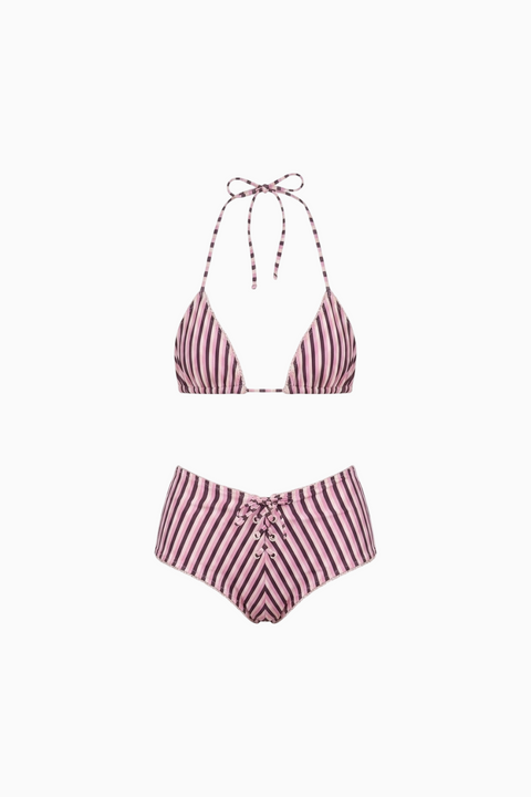 Vintage Vibe Lace-Up Striped Bikini