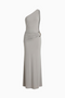 Asymmetrical Ruched Side-Buckle Maxi Dress