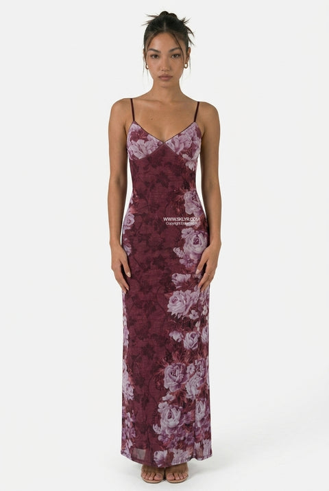 Burgundy Floral Slip Maxi Dress