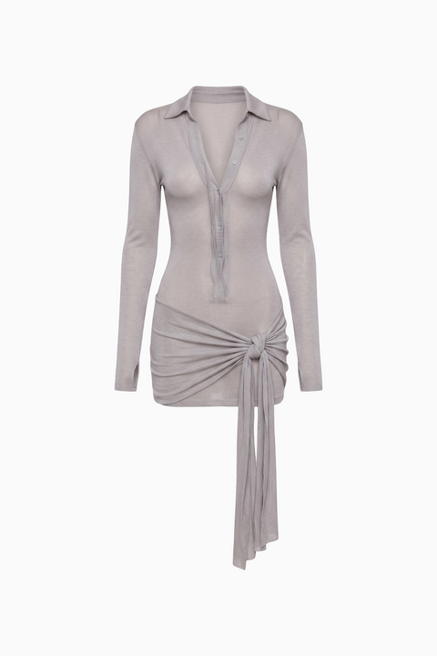 Grey Neck Long Sleeve Mini Dress