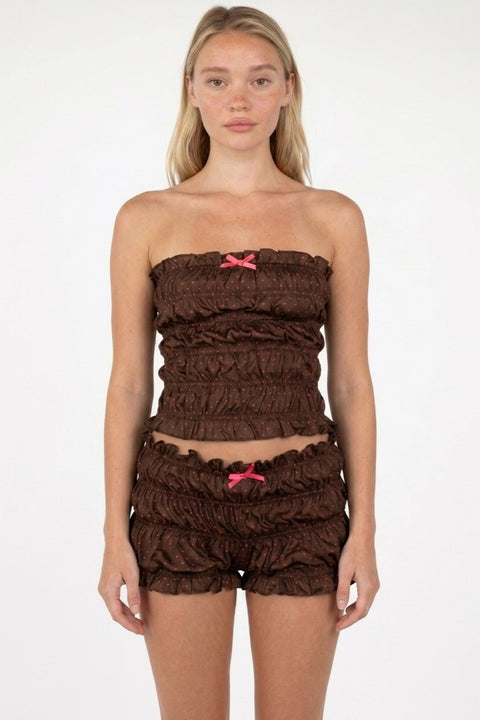 Polka Dot Smocked Tube Top & Shorts Set