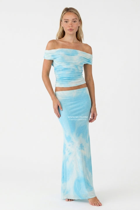 Blue Satin Slip Maxi Set