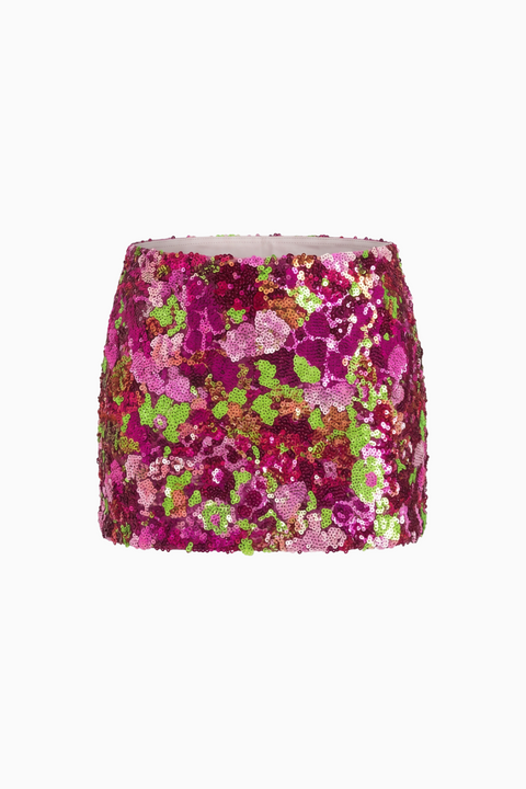 Abstract Print Sequin Micro Skirt