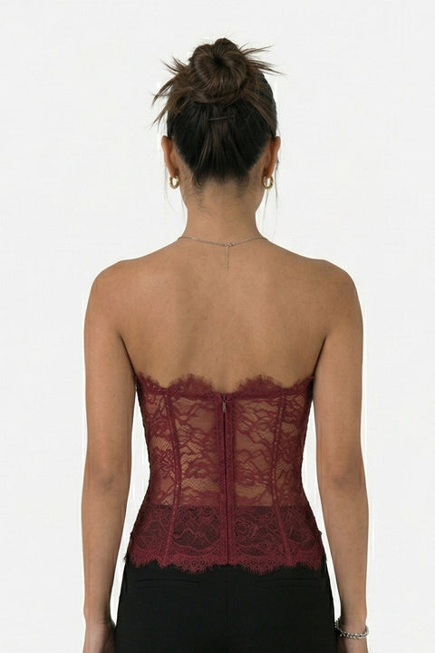 Deep Burgundy Lace Corset Top