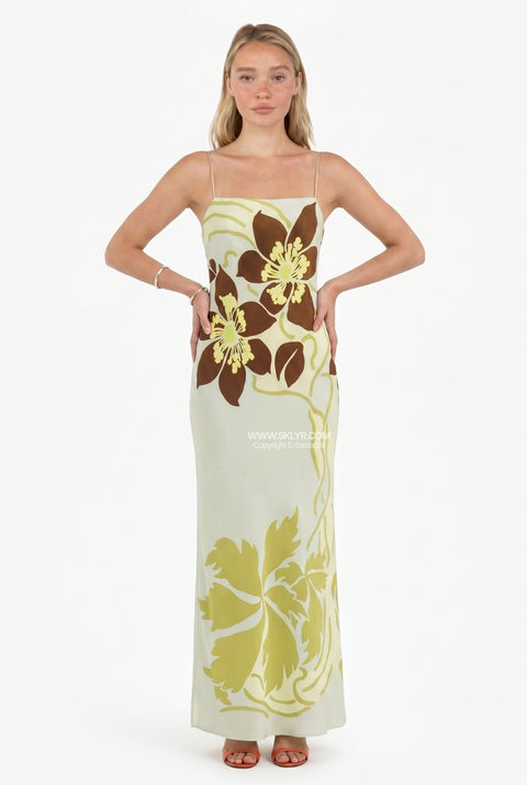 Botanical Print Spaghetti Strap Maxi Dress
