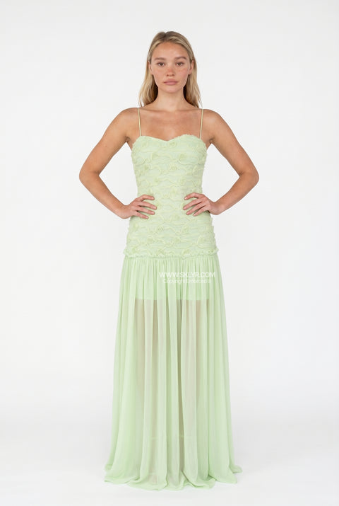 Sage Green Lace and Chiffon Maxi Dress