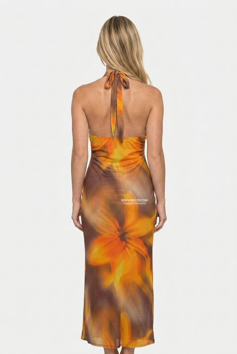 Orange Floral Flowing Maxi Dress
